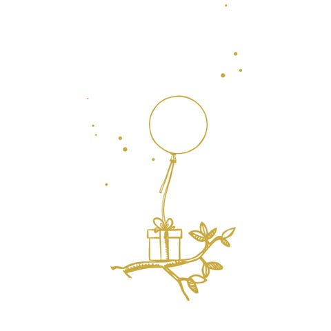Luftballon an einem Geschenk auf einem Zweig